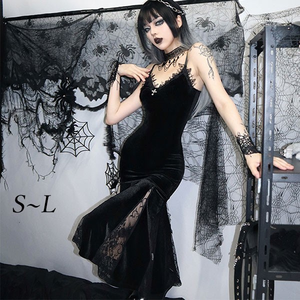仮装 キャミソールスカート ワンピース ハロウィン衣装 ハロウィン 魔女 ダーク系 ゴシック風 レース コスプレ cos 個性的 コスチューム パーティー 文化祭 学園祭 演出服 舞踏会 sy027c
