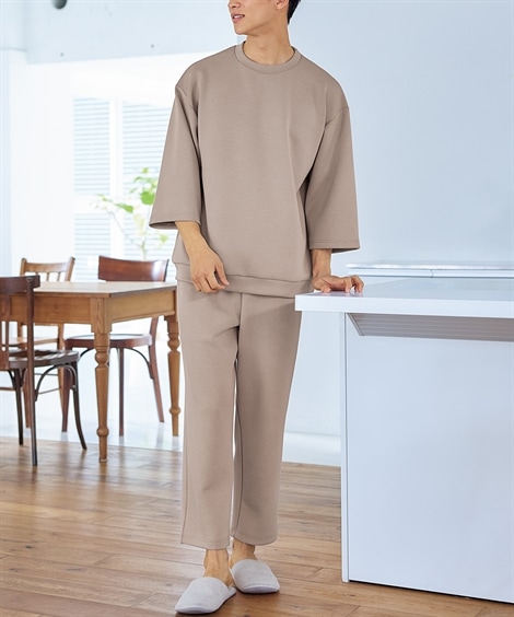 その他 ダブルフェイスルームウェア上下セット 7分袖トップス＋クロップドパンツ