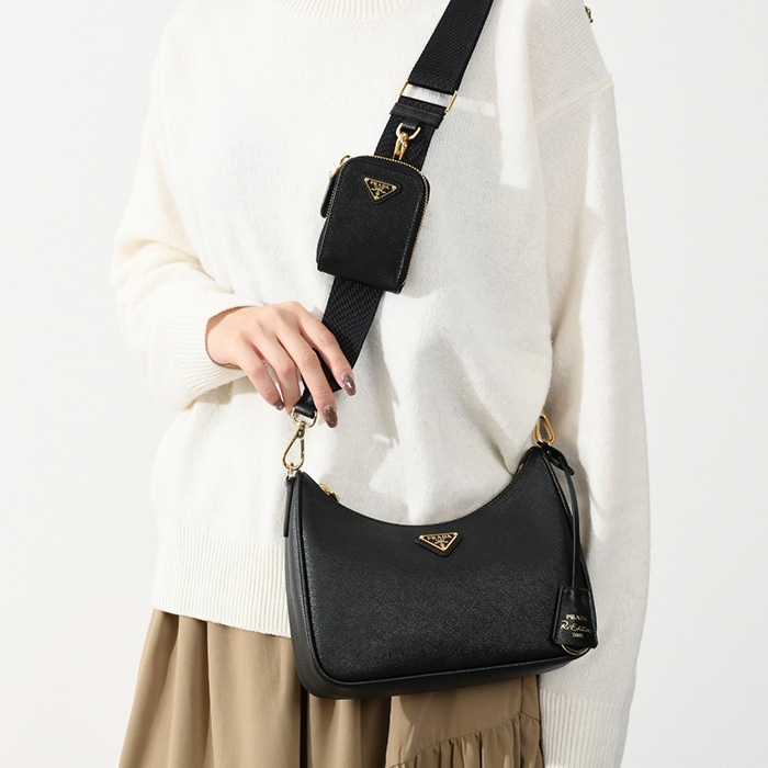 バッグ Re-Edition 2005 サフィアーノレザー 1BH204 NZV レディース ショルダー ブラック ポーチ付 キーリング トライアングルロゴ おすすめ