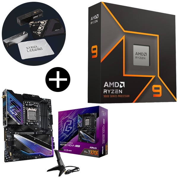 Ryzen9 9900X W/O Cooler WOF CPU + ASRock X870E Nova WiFiPhantomGaming マザーボード + ASRockオリジナルマウスパッド セット