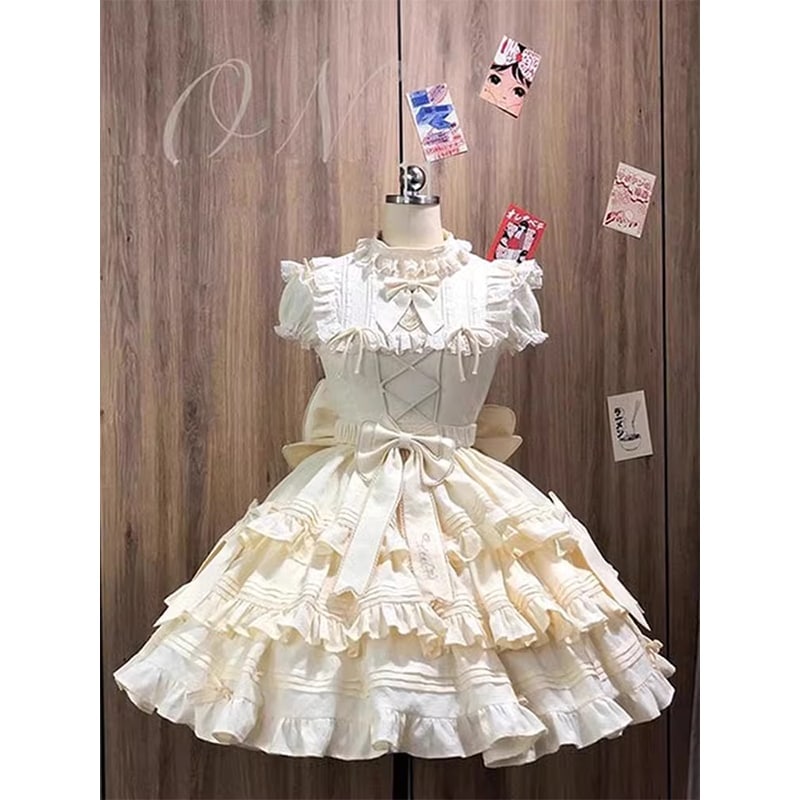 ロリータフラワーウェディングopトレーリングリボンスウィートプリンセスドレスイブニングドレスロリータ