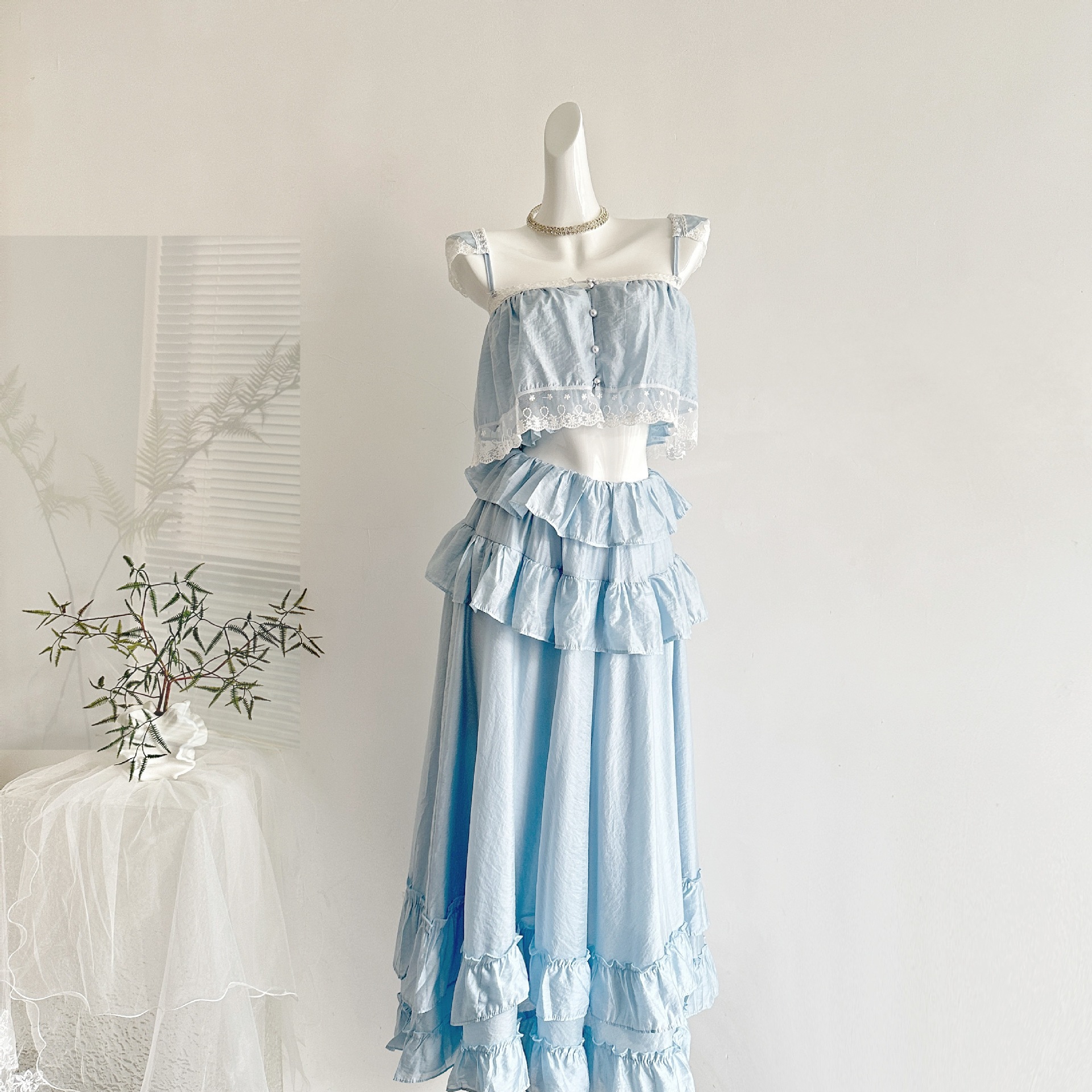 【フレンチ 海島リゾート 荷叶边 セパレート キャミソール ロングワンピース】女性用 プリンセスセット