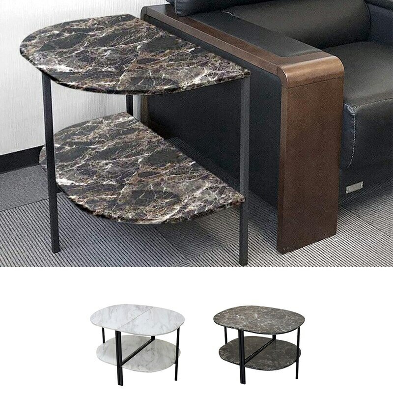 大理石調 サイドテーブル 半円形 幅600高さ390mm T-182-7-6050 ブラウン