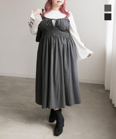 大きいサイズ レディース LL 3L 4L XL XXL XXXL CLETTEオリジナルシャーリング切替リボンキャミワンピース 6,069円