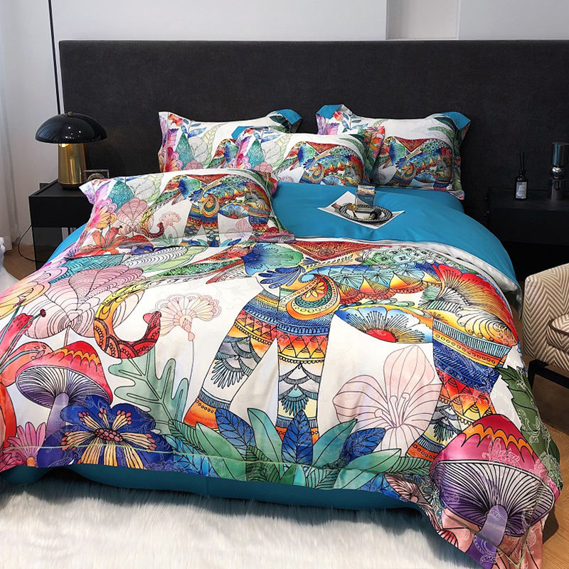 寝具 ベッド用品 カバーセット 4点セット掛け布団カバー ぜいたくなスタイル布団カバー グ 高級プリントとサテンのジャカード布団カバーのセット布団カバー シルクみたい ツルツル艶と