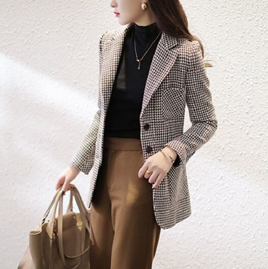 【取寄：納期2週間】テーラードジャケット レディース チェック柄 秋冬 ジャケット カジュアル オフィス 通勤 大きいサイズ 体型カバー 秋新作 春秋 スーツ 着痩せ OL テーラードジャケット