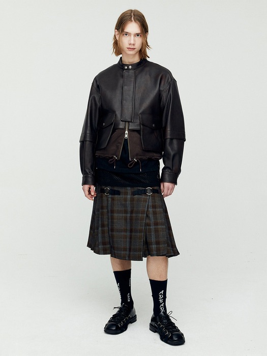 ADSB ANDERSSON BELL for MEN QUILTED BOMBER LEATHER JACKET awa631m(BROWN) 韓国の人気ファッションブラ