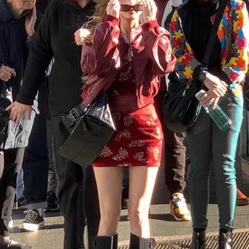 アメリカンレトロハイストリートニッチレディース春秋ジップアップジャケットストラップレスボディコンドレスツーピースセット