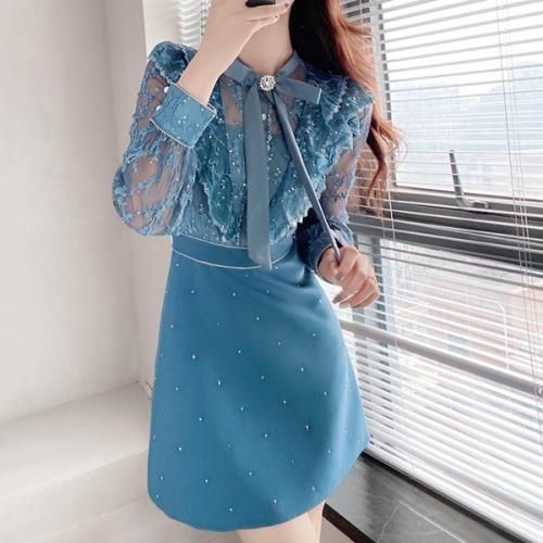 特別仕様カクテルドレス 青 キャバ嬢ドレス 韓国 ミニドレス キャバドレス 結婚式ドレス20代 成人式ドレス 二次会ワンピース 結婚式お呼ばれドレス ワンピース タイト かっこいい ブルー ボウタイ