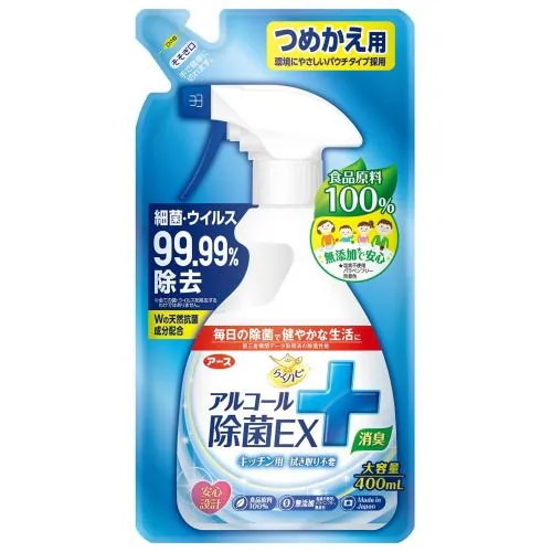 アース製薬 らくハピ アルコール除菌EX つめかえ 400ml 価格比較