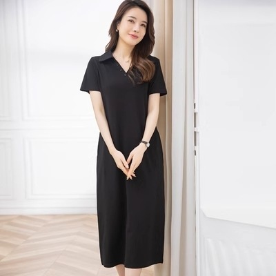 ワンピース レディース 襟付き ポロワンピ ロング きれいめ 個性的 春服 夏服 秋服 ひざ下 半袖 SNS 映え モテ 流行 トレンド 楽ちん 日常使い 定番 無地 M L XL 2XL 3XL 4