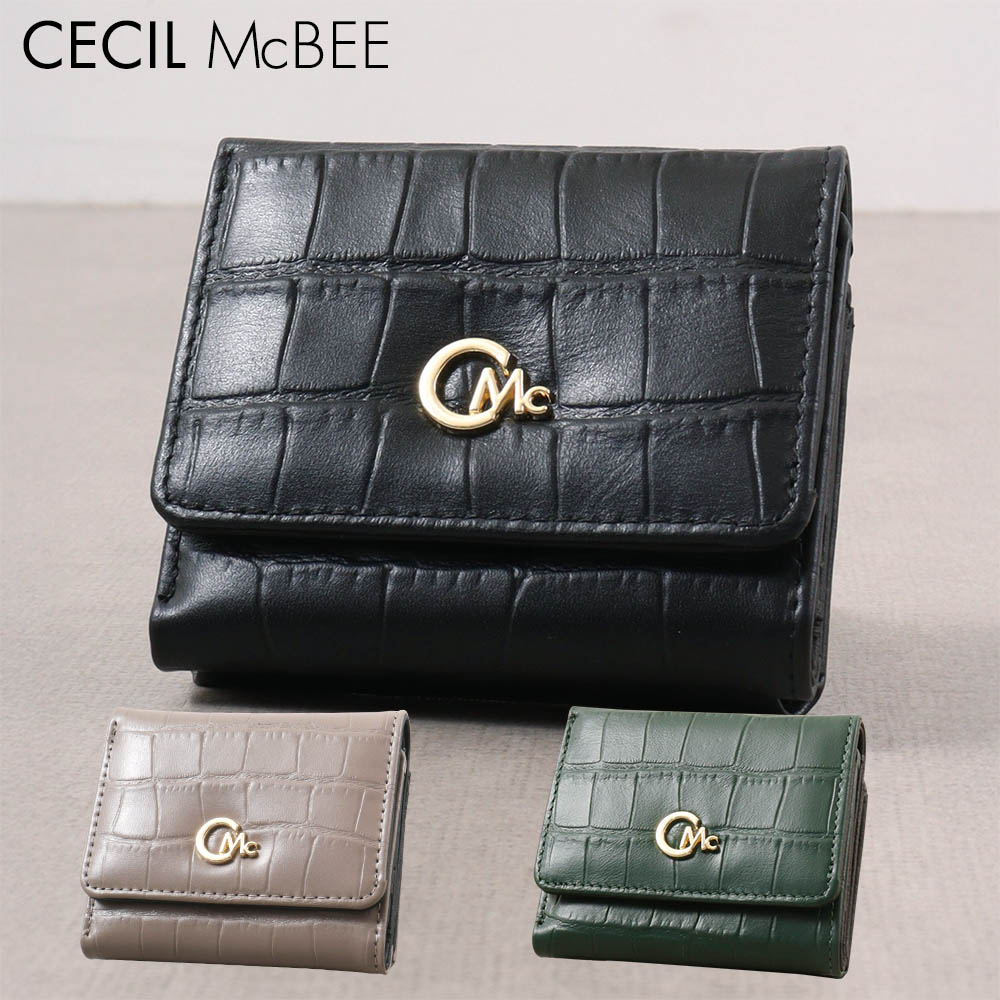 セシルマクビー CECIL McBEE 財布 三つ折り財布 レディース がま口 牛革 レザー クロコ型押し クロコ CM122091