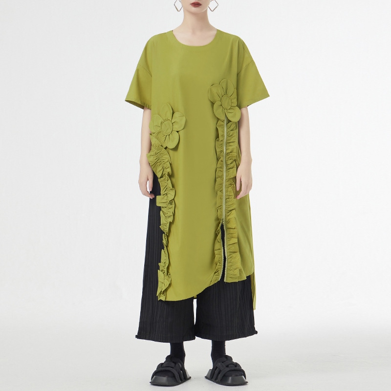 韓国シャツ ワンピース大きいサイズロングワンピース マタニティウェア 着痩せ半袖