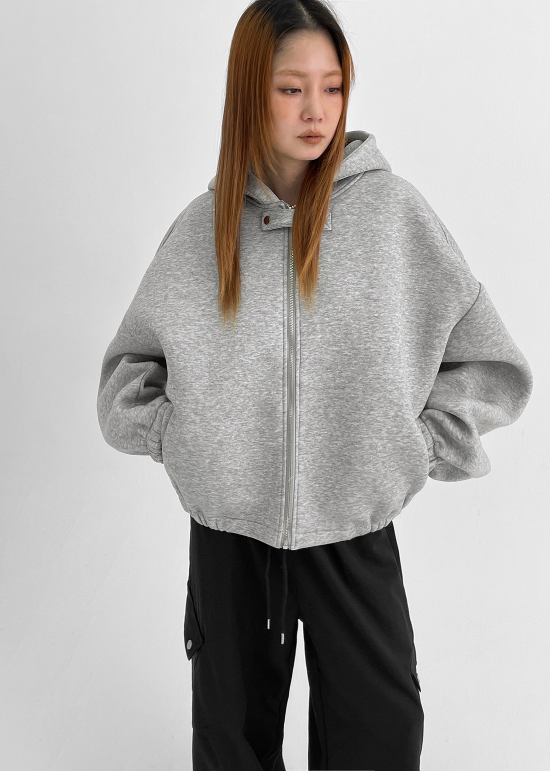 (UNISEX) アホン スナップボタン フード付き ジップアップ