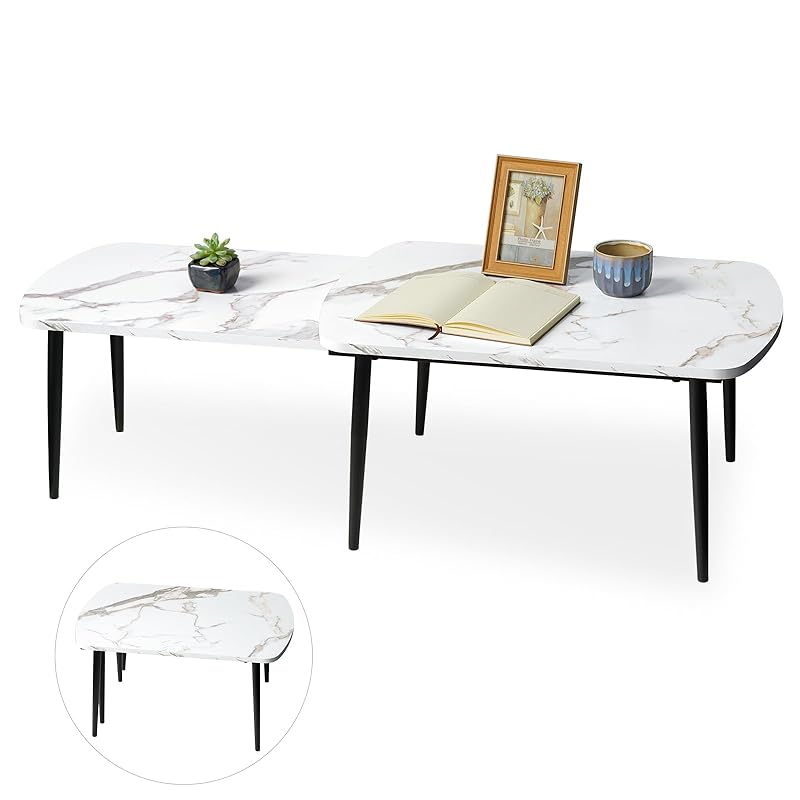 LYNCOHOME ローテーブル リビングテーブル スライド式 おしゃれ 一人暮らし 省スペース 大理石調 北欧風【幅70-120奥行50高さ34cm】