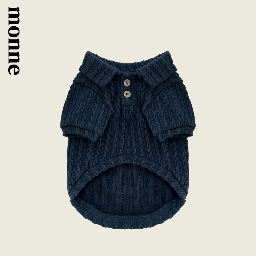 monne 犬ケーブルカラーT-シャツ(ネイビー) Dog Cable Collar T-shirt / 犬服 / 子犬服 / 犬PKシャツ / Pet shirt / Pet PK shirt