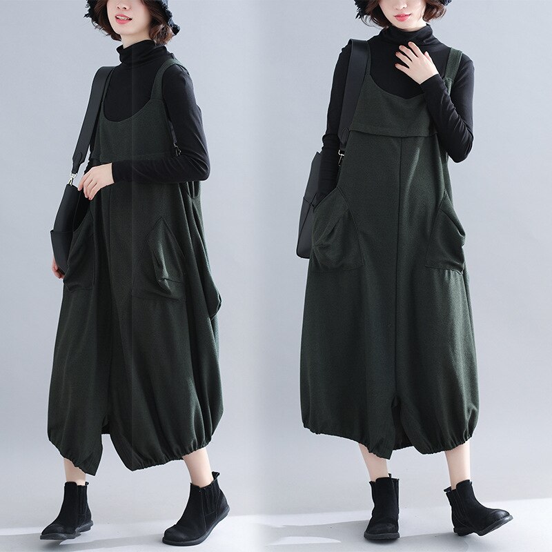 【3日で出荷】のレトロな文学とアートストラップ大きなポケットゆったりとした女性用ワイドレッグスカートパンツ女性