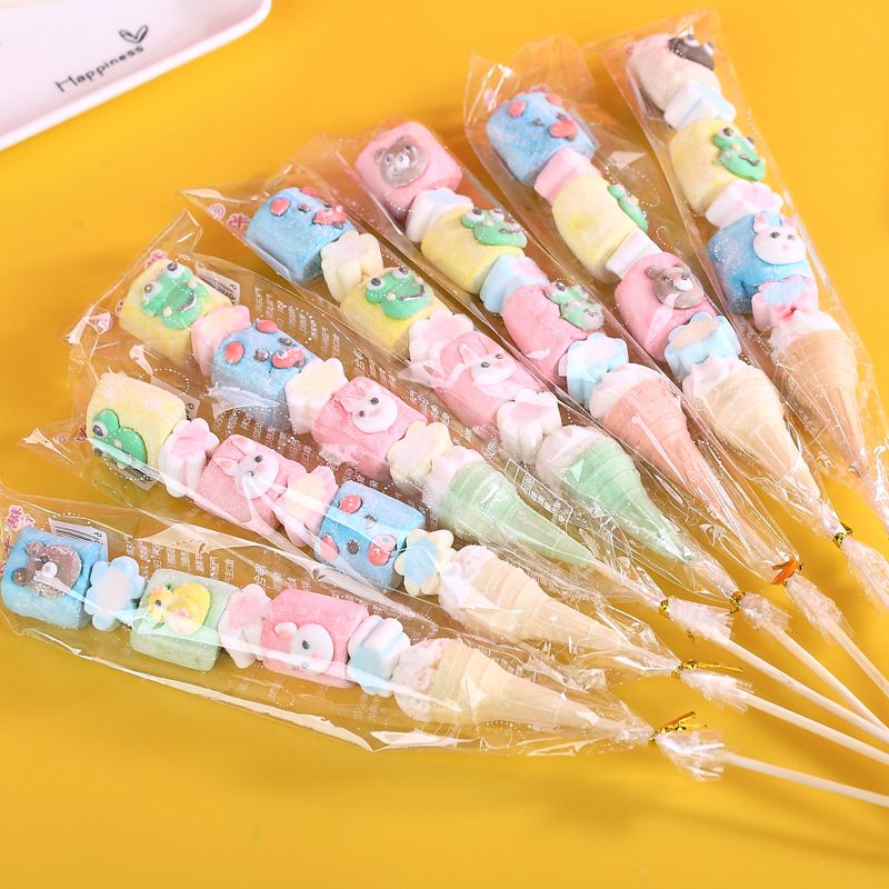 メガ割50/100Pcs クリスマスプレゼント 35cm串マシュマロロリポップロングポール漫画動物の形のかわいいスナック