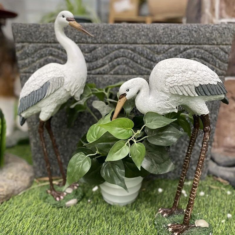 ガーデンオーナメント 白い鳥 鶴 オブジェ 置物 庭 屋外 デコレーション モニュメント おしゃれ 2種類 モダン デザイナーズ