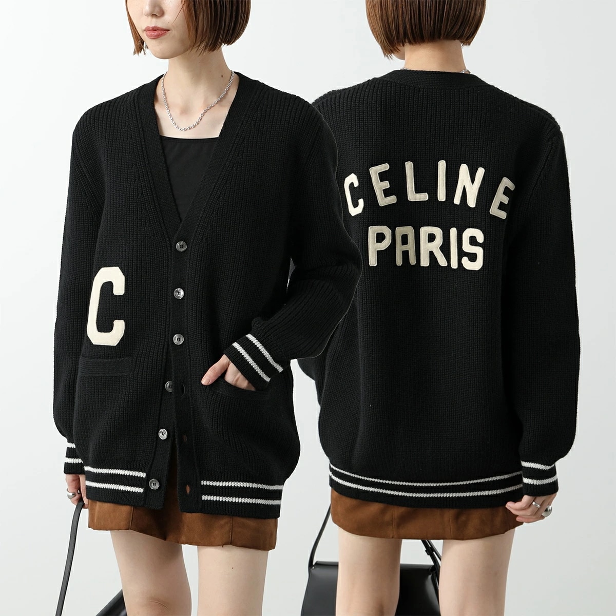 CELINE セリーヌ カーディガン 2AD0P830I.38EC レディース ウール ニット Vネック カレッジC ロゴパッチ