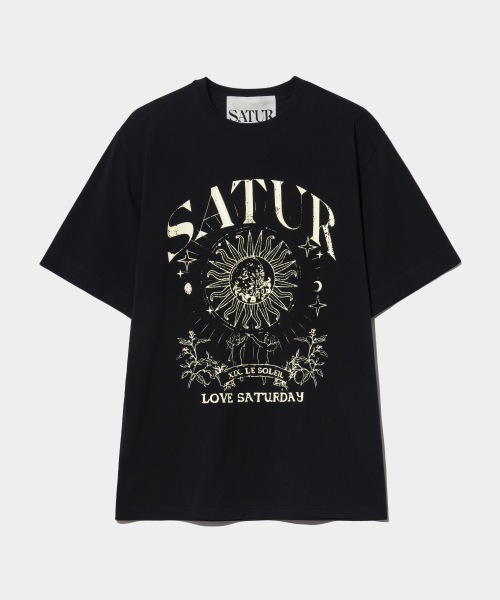 SATUR タロットグラフィックショートスリーブ T シャツニュートロブラック