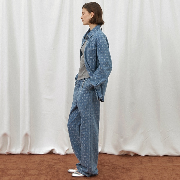 (PT-5597)LEAF PATTERN SET-UP DENIM PANTS