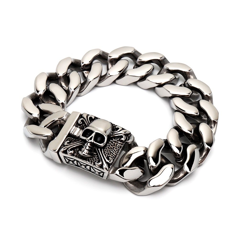 ステンレス スカルバックルブレスレット [b545]