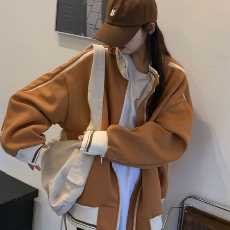 ジャケット アウター シャンパー 上着 キャメル ミディアム丈 長袖 ストレート ファスナー