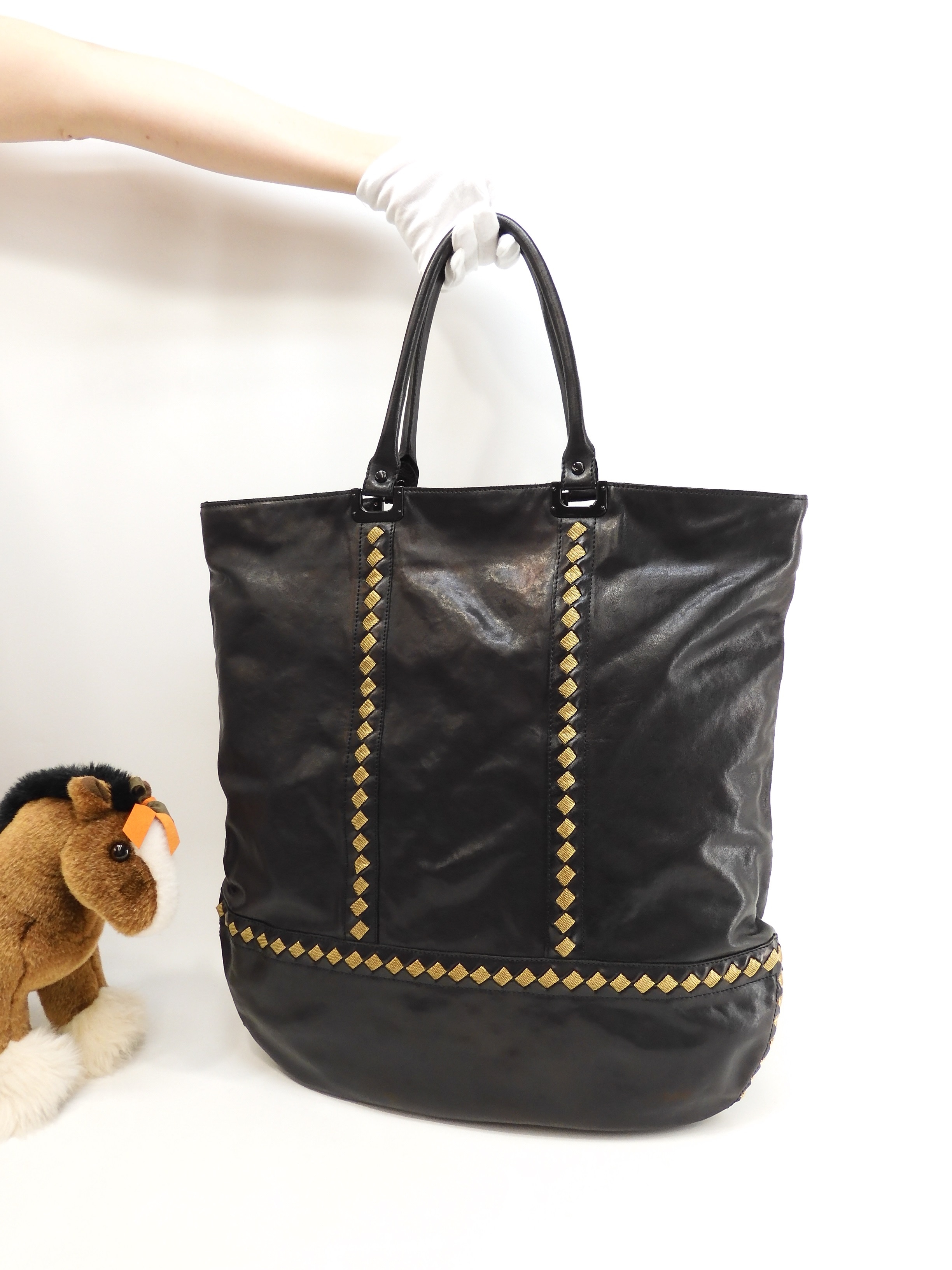 トートバッグ イントレチャート レザー黒 メンズハンドバッグ@B01029810J