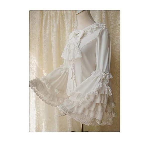 ロリータ ブラウス シャツ 姫袖 長袖 丸襟 リボン 乳白色 ロリィタブラウス フリルブラウス