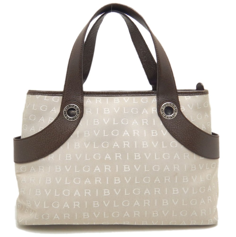 ハンドバッグ ロゴマニア キャンバスxレザー ベージュ ブラウン/252689【中古】