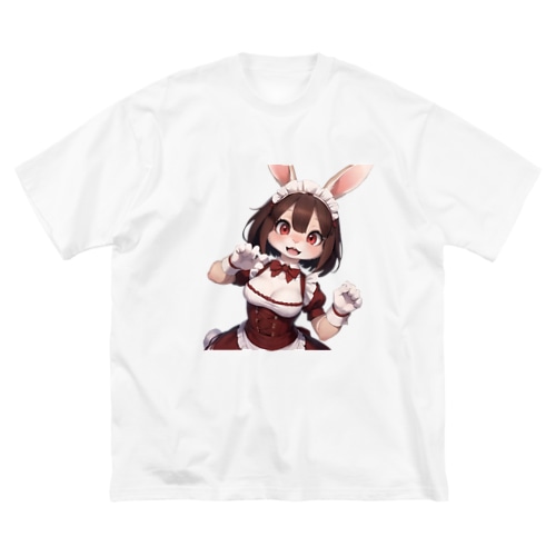 【文字入れ可能受注生産】ウサギの女の子　メイド　ケモナー　いっしょにあそぼ ビッグシルエットTシャツ