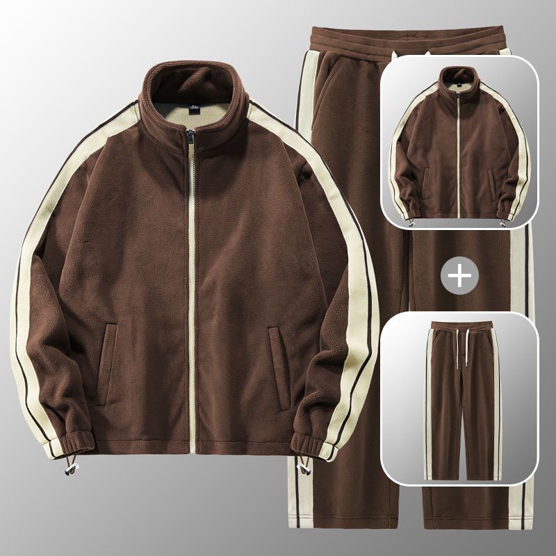秋冬新作 メンズファッション 2点セット 裏起毛アウター+ロングパンツ ゆったり 防風コート
