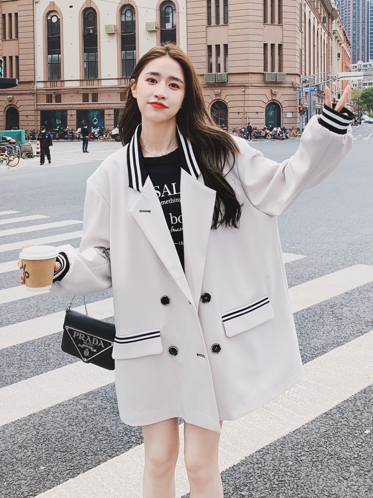 2024人気新作衝突色はスーツレディース春服可愛い長袖トップスジャケットアウターエレガント可愛い