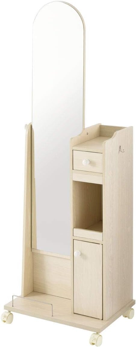 化粧台 ドレッサー 全身鏡 スタンドミラー コンセント付き キャスター付き 引き出し収納 木製 コンパクト シンプル 寝室 収納 メイク チェスト 省スペース 組み立て式