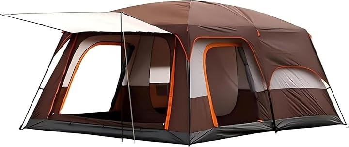 テント キャンピングテント ドームテント 設営簡単 uvカット加工 高さ2M アウトドア 前室付く UPF 50+ メッシュ窓付き 大型 通気性に優れ 防風(ブラウン, 4～6人用)