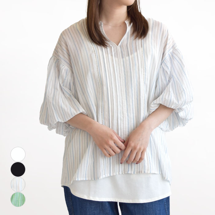 レディース トップス バルーン袖 プルオーバー エアリーローンバルーン袖プルオーバー ゆったり コットン トップス ワイド オーバーサイズ ゆったりシルエット 3613040