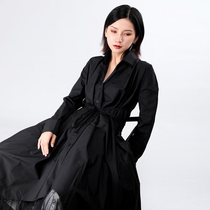 アシンメトリー 斜めドレープ ロングシャツ ワンピース レディース フィッシュテール シャツワンピース モード系 原宿系 ゴシック 長袖 ワンピシャツ ロング丈 ティアード ペプラム アシメ