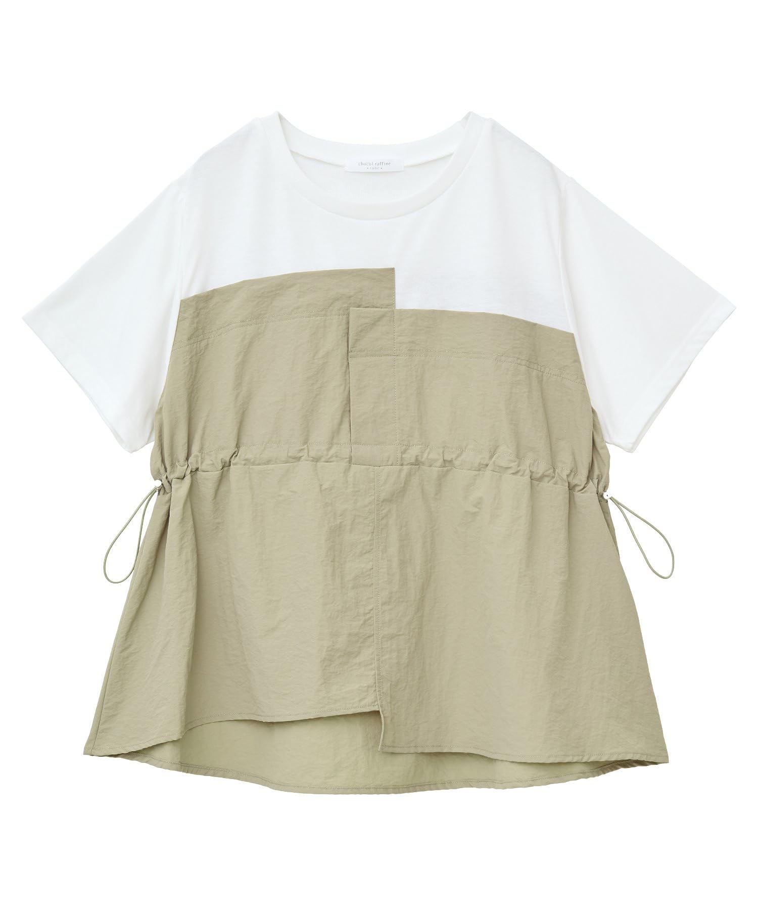 [グリーンパークス] カジュアル ビスチェドッキングドロスト5分袖プルオーバー レディース