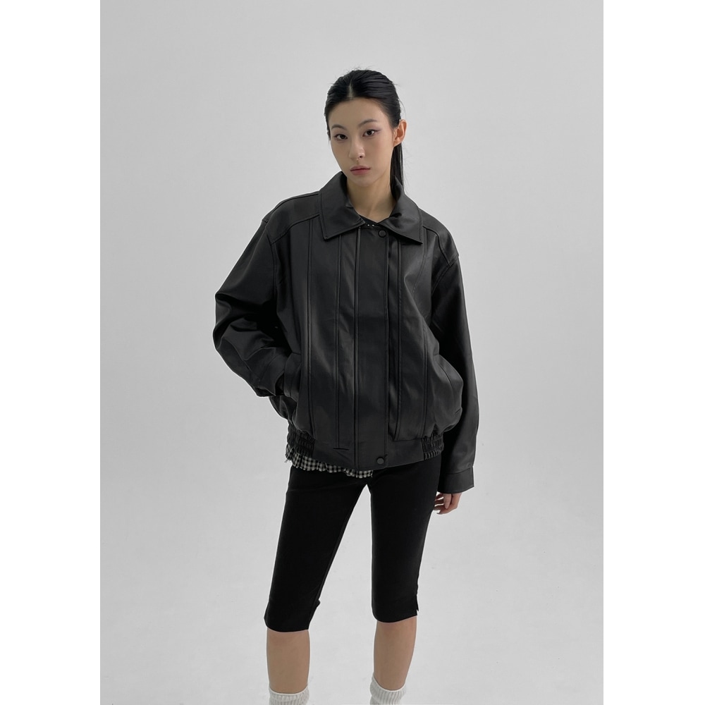 ブラックアップ【春新品】Eector ルーズフィットレザージャンパー