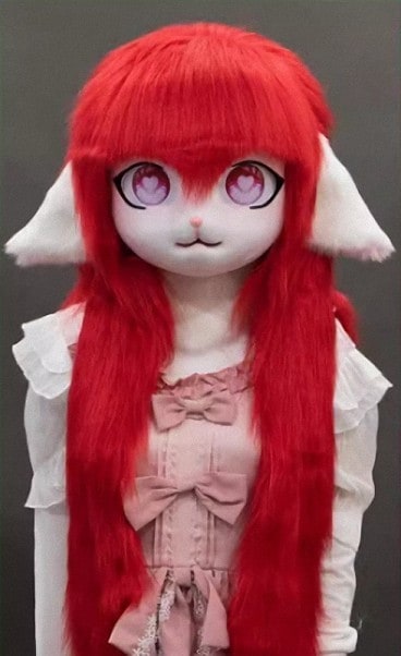着ぐるみヘッド 猫 垂れ耳 赤 全頭ヘッド ケモノ マスク ファースーツ ぬいぐるみ コスプレ コスチューム