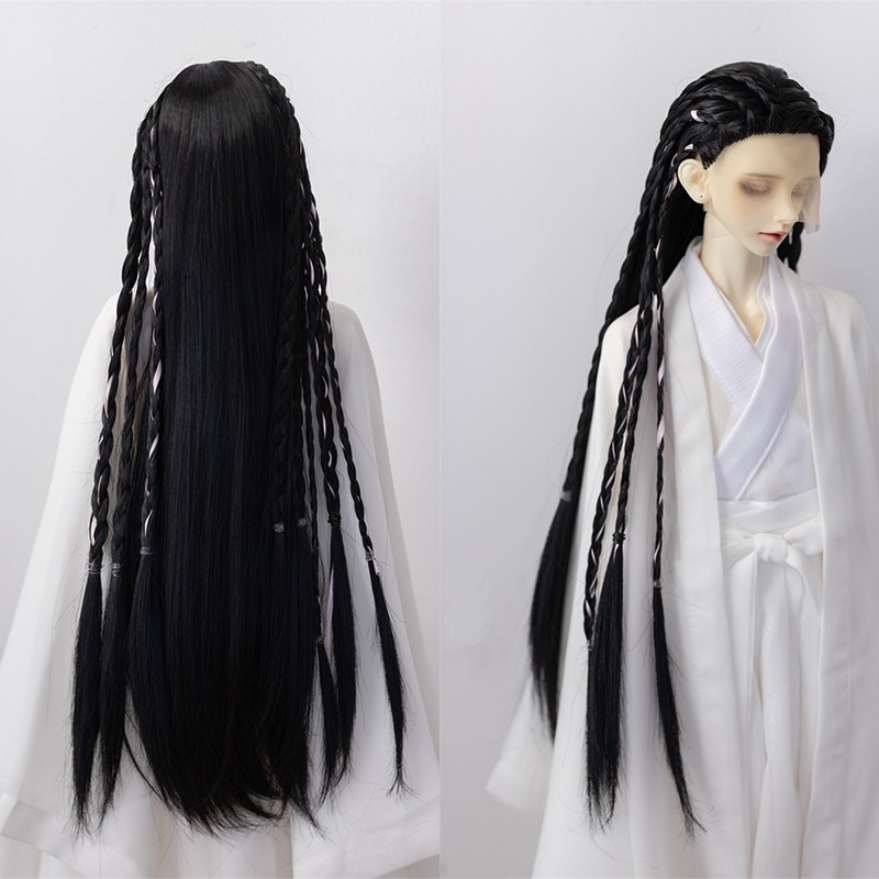 BJDドール用ウィッグ 古風 アレンジ ロング編み SD/小顔SDサイズ人形用 ブラック