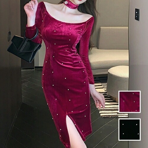 パーティードレス 結婚式 ワンピース ミディアム ひざ丈 オケージョン ドレス 韓国 ファッション レディース 春 秋 冬 ブライダル お呼ばれ コーデ 成人式 二次会 同窓会 20代 30代