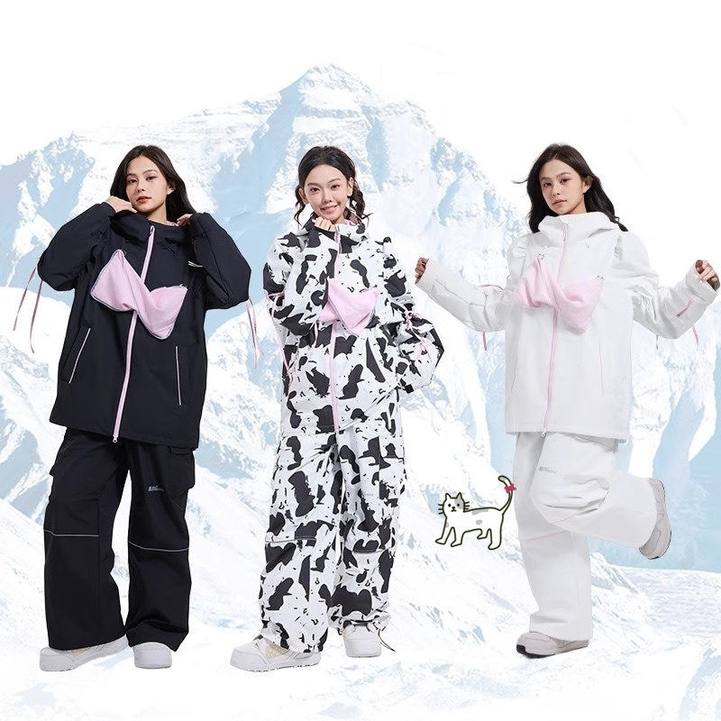スノーボードウェア 2024 2025 上下セット メンズ レディース アウター ジャケット パンツ ズボン リボン ウィンタースポーツ 韓国風 防水防寒スノーウェア スキーウェア スノボウェア