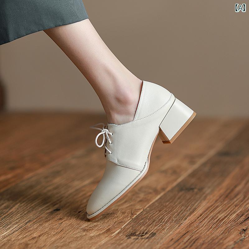 オックスフォードシューズ レディース 女性用 レトロ 牛革 シングル シューズ ミッド ヒール カレッジ ブリ ティッシュ 小さい 革 ベルベット ディープ マウス ローファー 10,066円