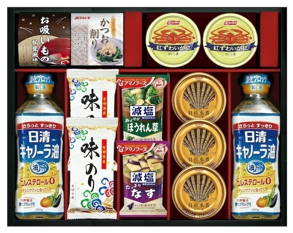 日清キャノーラ油＆アマノフーズ バラエティセット CA-100 内祝い お彼岸 お祝い 出産祝い 結婚祝い お供え 粗供養 満中陰志 香典返し お返し お礼 快気祝い お見舞い 挨拶 法事 敬老の日
