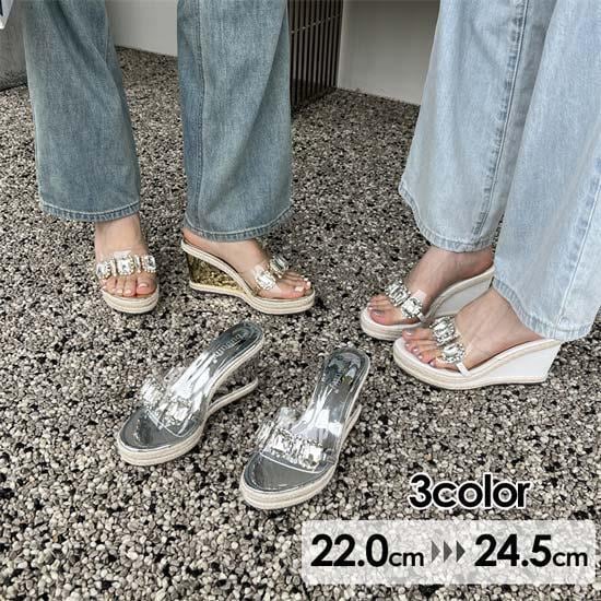 (最安値保証)夏サンダル ヒール8cm 透明感 おしゃれ 可愛い クリアサンダル 厚底サンダル ミュール ウェッジソール オープントゥ レディース サンダル