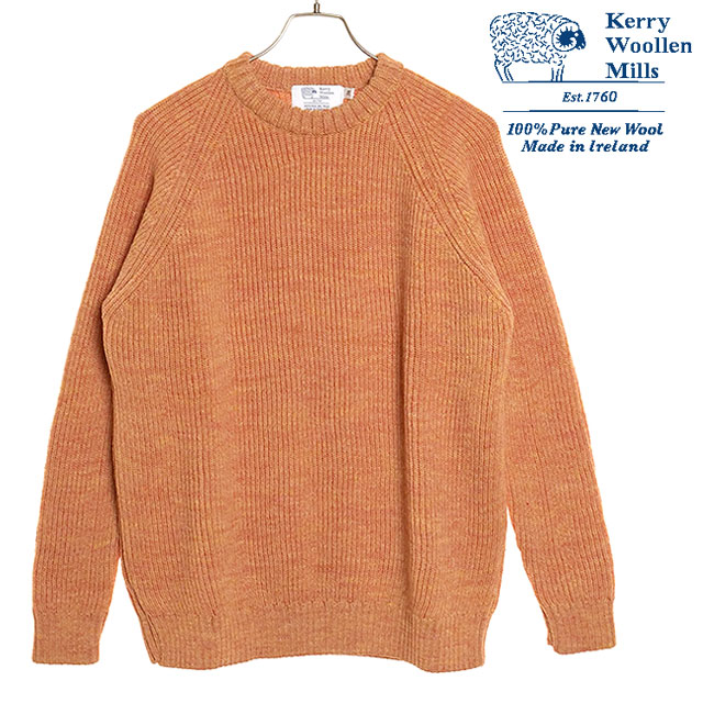 ケリーウーレンミルズ KERRY WOOLLEN MILLS フィッシャーマンリブクルーネックセーター [KW-0003] メンズ トップス ニット ウール 英国製 August-Peach