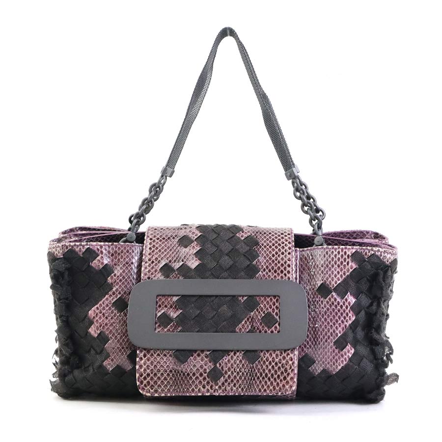 ボッテガヴェネタ BOTTEGAVENETA ハンドバッグ イントレチャート パイソン/ナイロン パープル×ブラック レディース r10505a
