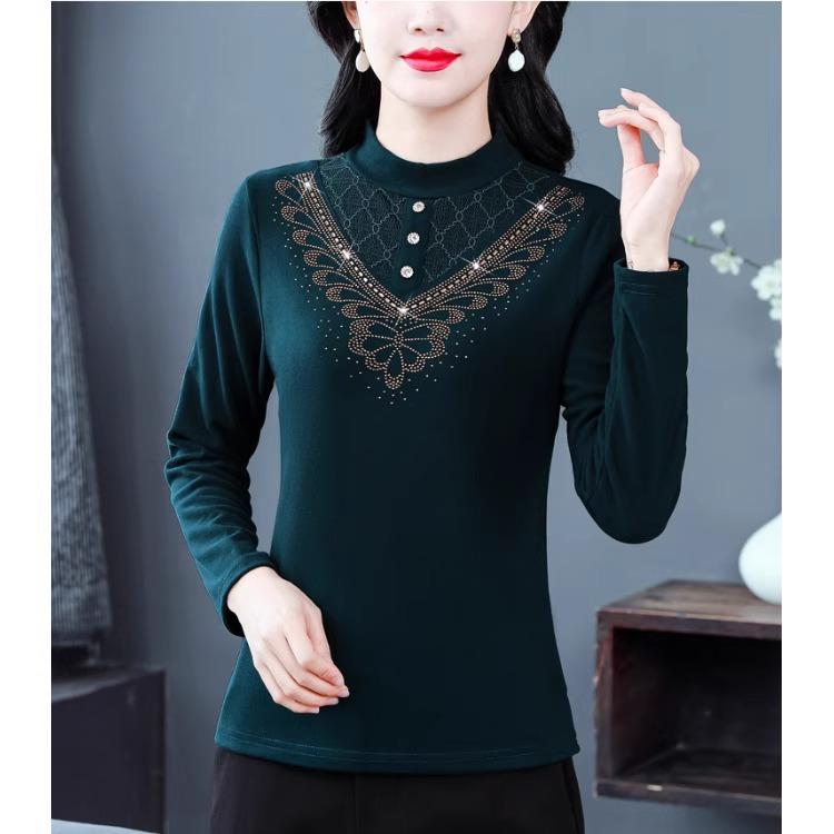 シャツ ブラウス ラインストーン付き ハイネック 大きいサイズ 長袖 春秋冬 フェミニン エレガント アーバン ノーブル オフィス ビジネス 学校行事 万能コーデ レディース マザー 婦人服 4,597円
